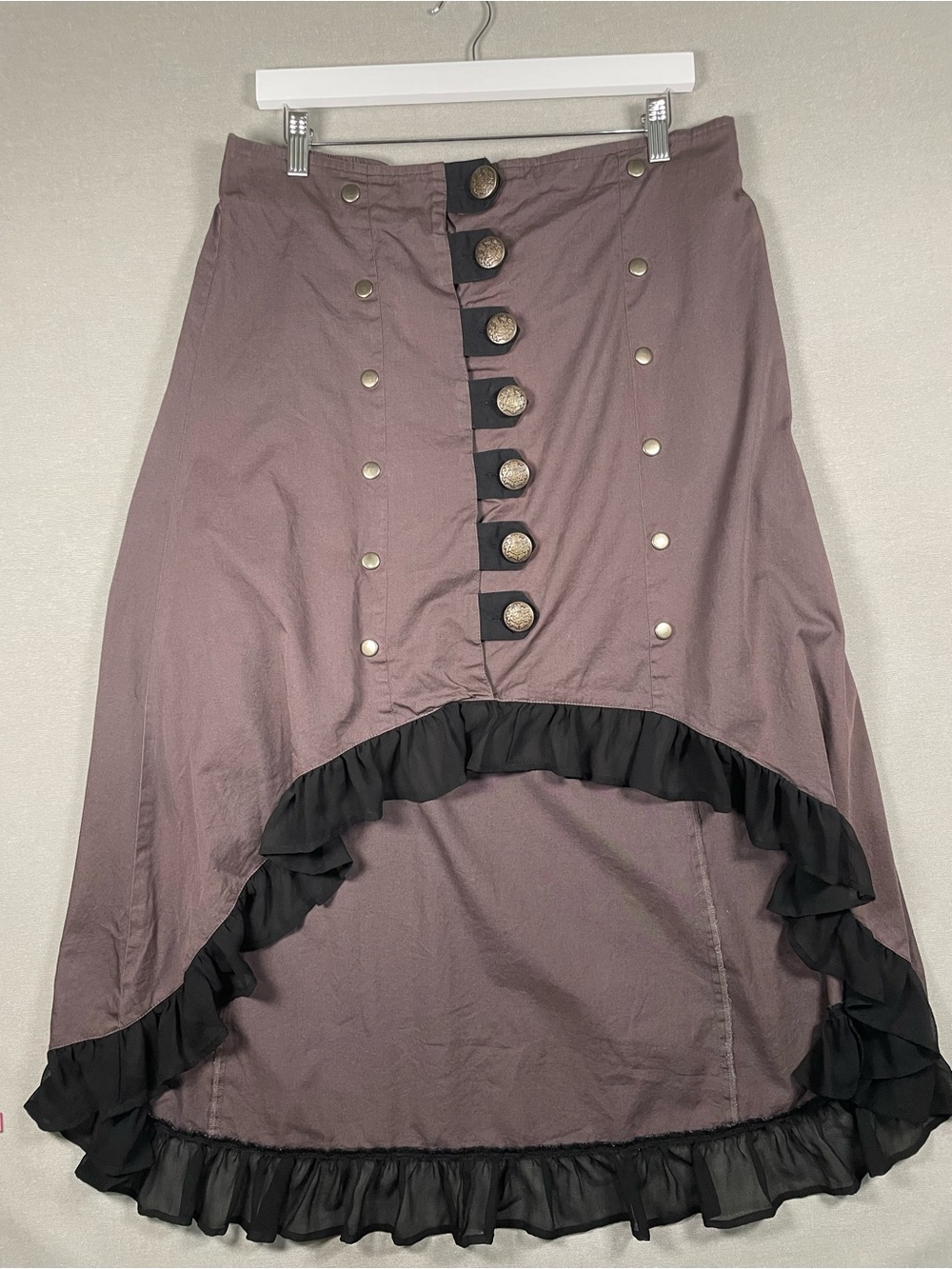 VTG Funhouse NYC Steampunk High Low Ruffle Skirt Mauve Brown Whimsigoth M